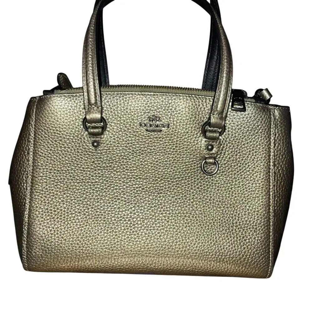 Coach Stanton 26 Carryall Metallic Gold/Olive Pebble Leather EUC